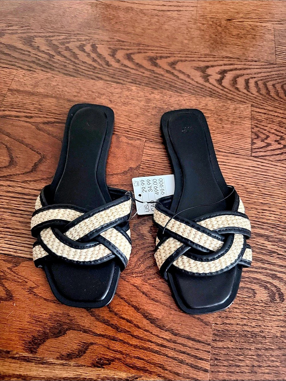 NWT H&M Woven Slide Sandals Black & Cream EU 36